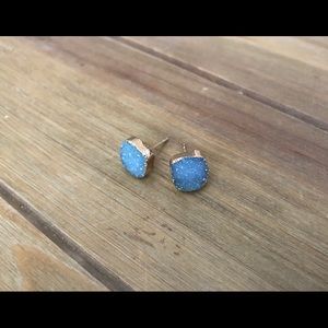 Ice Blue Druzy Quartz Stud Earrings